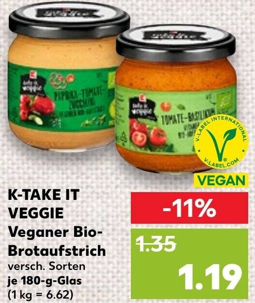 K TAKE IT VEGGIE Veganer Bio Brotaufstrich 180 G Glas Angebot Bei Kaufland