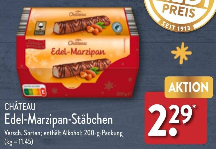 CHÂTEAU Edel Marzipan Stäbchen 200 g Packung Angebot bei Aldi Nord