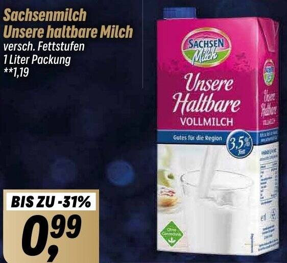 Sachsenmilch Unsere Haltbare Milch Liter Packung Angebot Bei Simmel