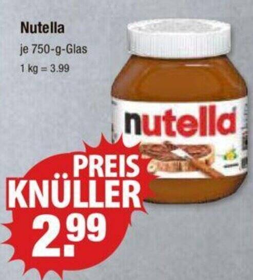 Nutella Je 750 G Glas Angebot Bei V Markt