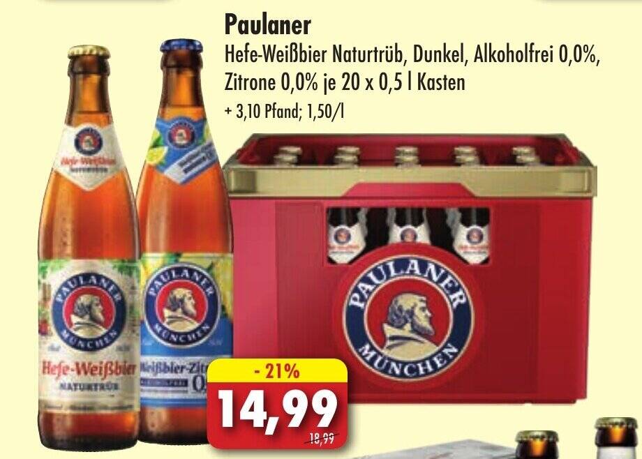 Paulaner Hefe Weißbier Naturtrüb Dunkel Alkoholfrei 0 0 Zitrone 0 0