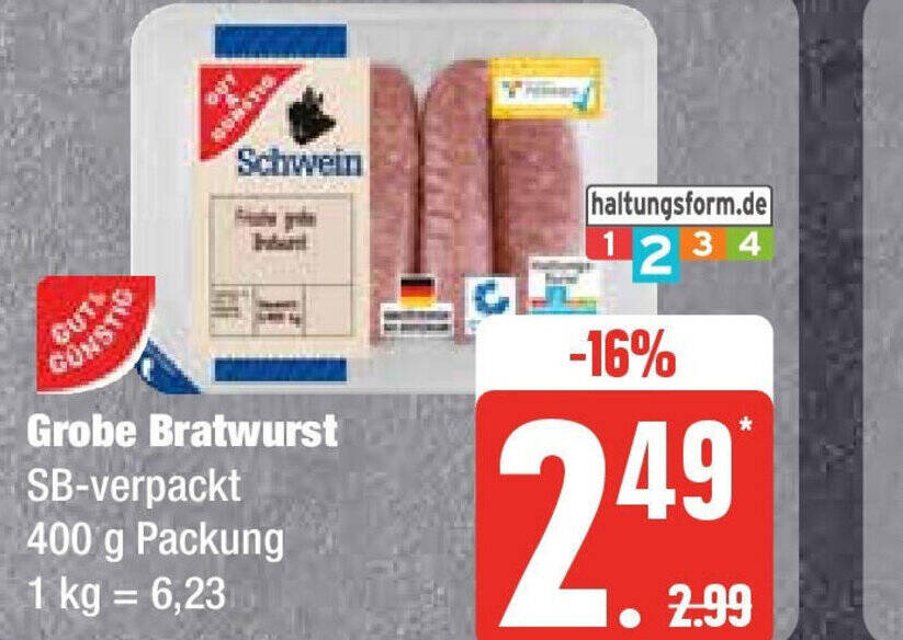 Gut Günstig Grobe Bratwurst 400 g Packung Angebot bei Edeka