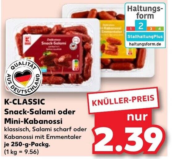 K CLASSIC Snack Salami Oder Mini Kabanossi 250 G Packg Angebot Bei