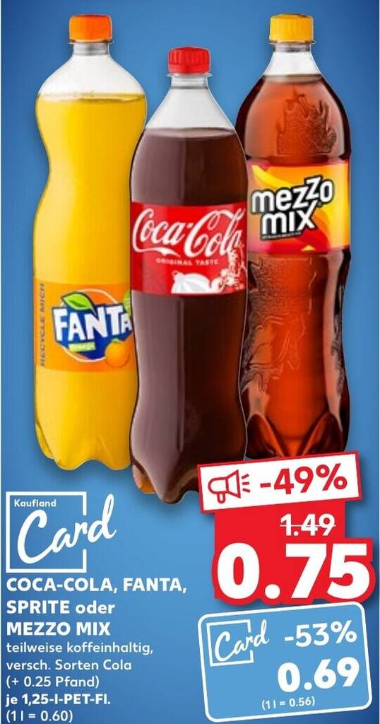 COCA COLA FANTA SPRITE Oder MEZZO MIX 1 25 L PET Fl Angebot Bei Kaufland