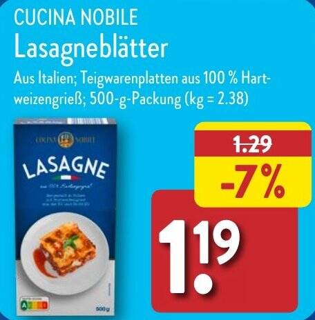 CUCINA NOBILE Lasagneblätter 500 g Packung Angebot bei Aldi Nord