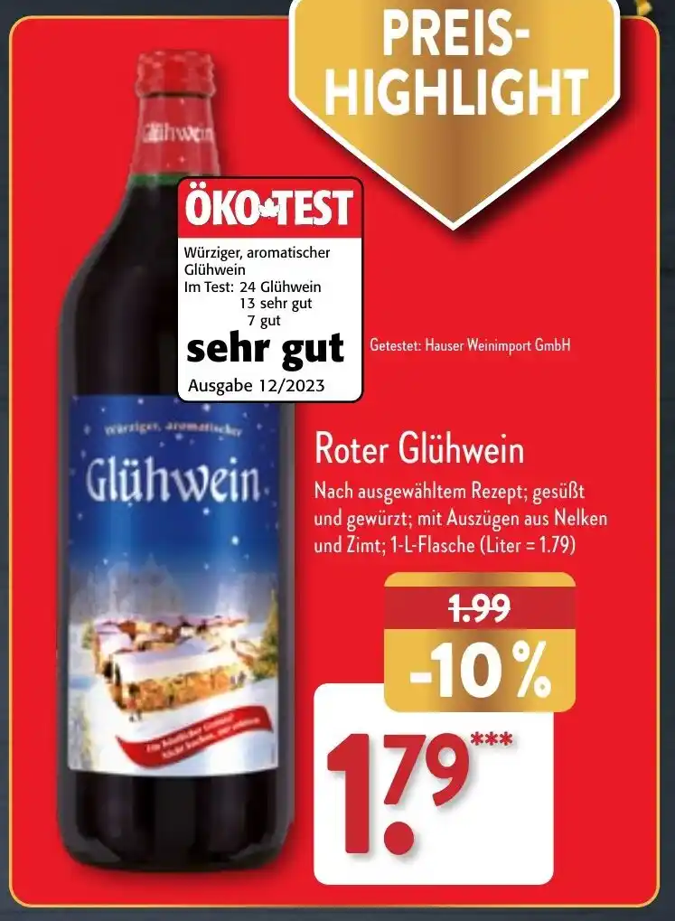 Roter Gl Hwein L Flasche Angebot Bei Aldi Nord