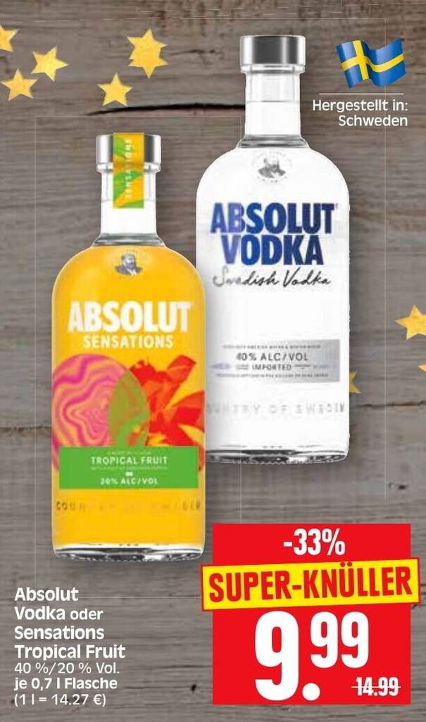 Absolut Vodka Oder Sensations Tropical Fruit L Flasche Angebot Bei