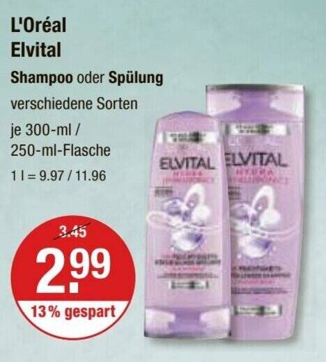 L Or Al Elvital Shampoo Oder Sp Lung Je Ml Ml Angebot Bei V Markt