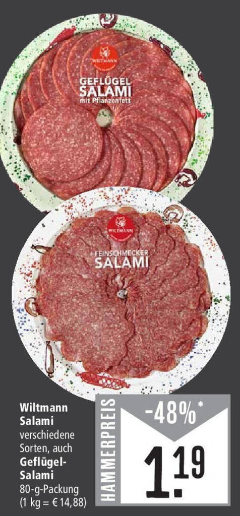 Wiltmann Salami auch Geflügel Salami 80 g Packung Angebot bei Marktkauf