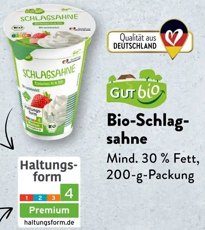 Gut Bio Schlagsahne 200 g Packung Angebot bei Aldi Süd