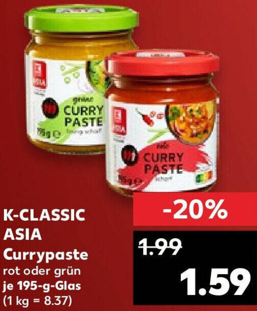 K Classic Asia Currypaste G Glas Angebot Bei Kaufland