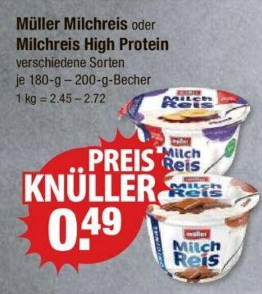 Müller Milchreis oder Milchreis High Protein verschiedene Sorten je 180