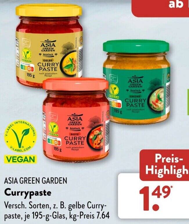 ASIA GREEN GARDEN Currypaste 195 g Glas Angebot bei Aldi Süd