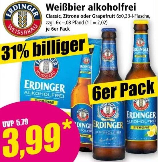 Erdinger Weissbrau Wei Bier Alkoholfrei X L Flasche Angebot Bei Norma