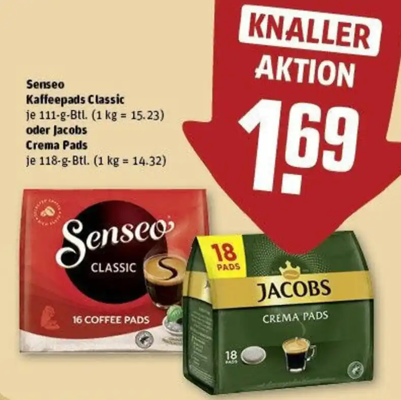 Senseo Kaffeepads Classic G Oder Jacobs Crema Pads G Btl