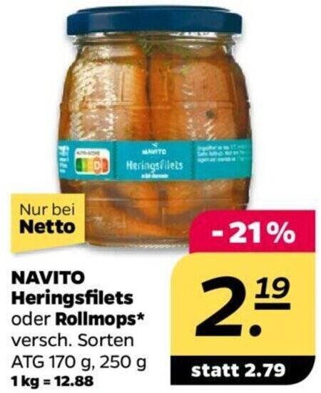 NAVITO Heringsfilets Oder Rollmops 250 G Angebot Bei NETTO