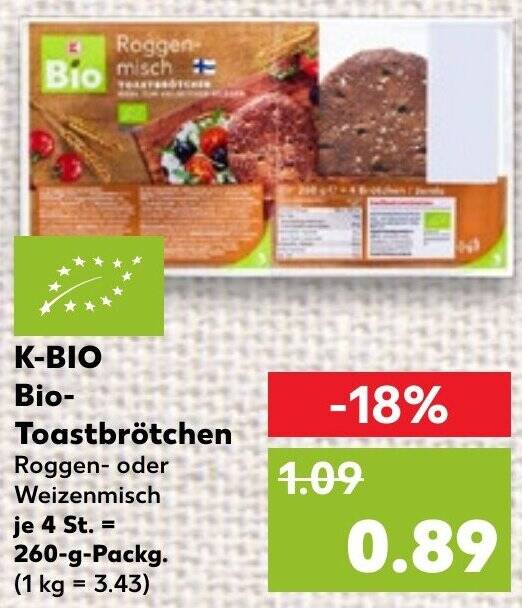 K BIO Bio Toastbrötchen 260 g Packg Angebot bei Kaufland