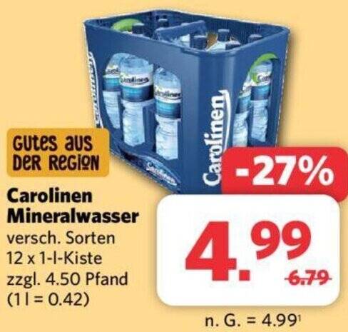 Carolinen Mineralwasser 12x1 L Kiste Angebot Bei Combi