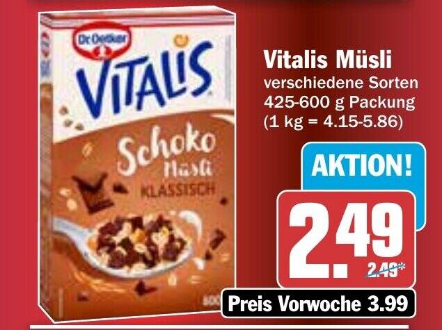 Dr Oetker Vitalis Müsli verschiedene Sorten 425 600 g Packung Angebot