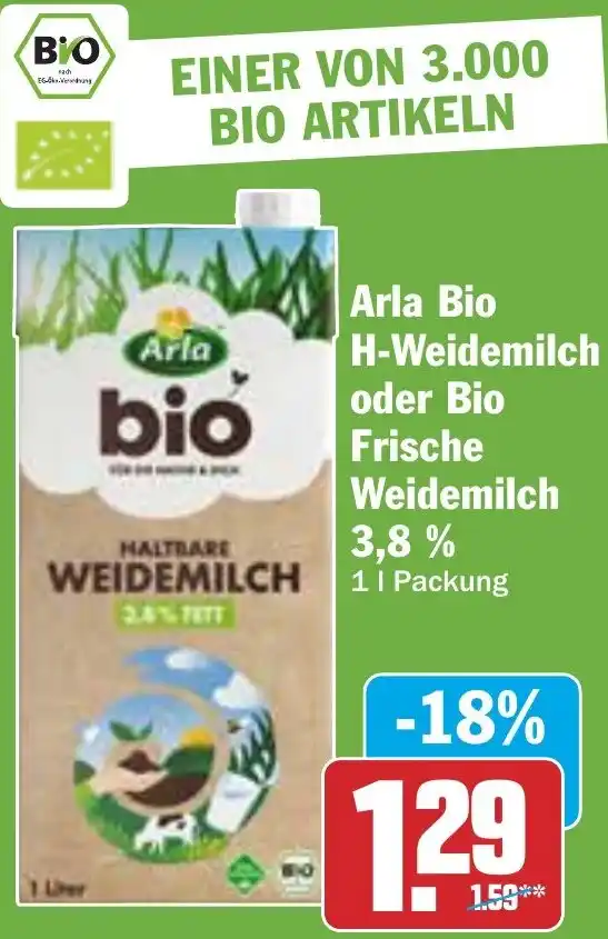 Arla Bio H Weidemilch Oder Bio Frische Weidemilch 1 L Packung Angebot