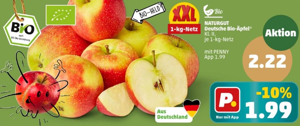 NATURGUT Deutsche Bio Äpfel 1 kg Netz Angebot bei PENNY