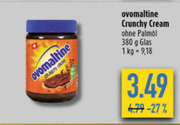 ovomaltine Crunchy Cream ohne Palmöl 380 g Glas Angebot bei diska