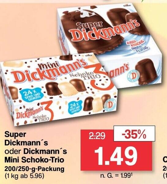 Super Dickmann S Oder Dickmanns Mini Schoko Trio 200 250 G Packung