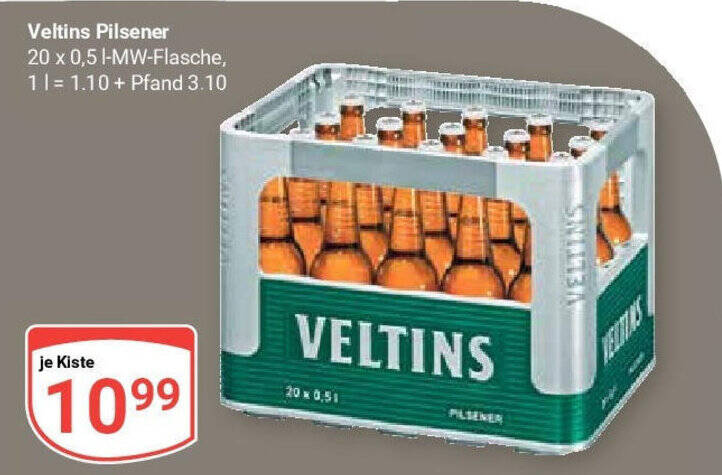 Veltins Pilsener 20 X 0 5 L MW Flasche Je Kiste Angebot Bei Globus