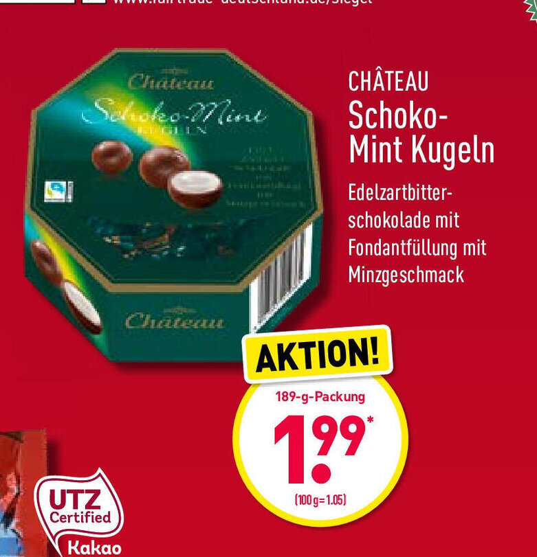 Château Schoko Mint Kugeln 189g Angebot bei Aldi Nord