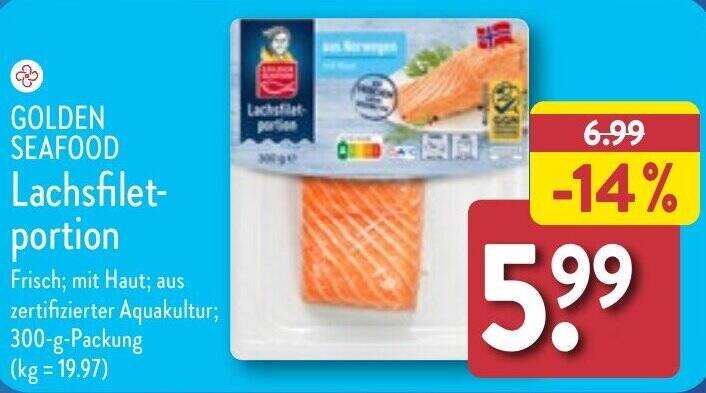 GOLDEN SEAFOOD Lachsfilet Portion 300 G Packung Angebot Bei Aldi Nord