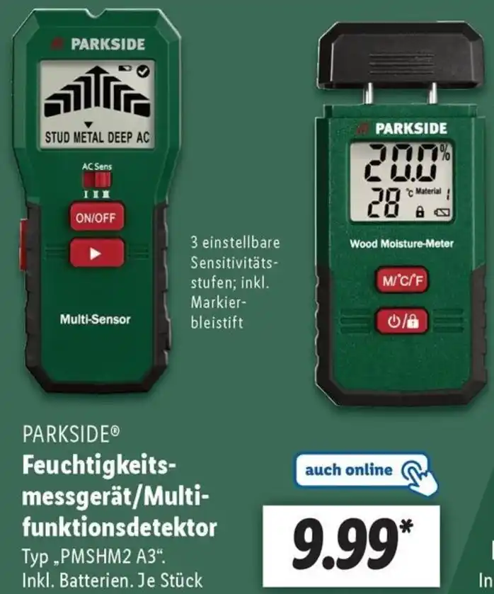 Parkside Feuchtigkeitsmessger T Multifunktionsdetektor Pmshm A