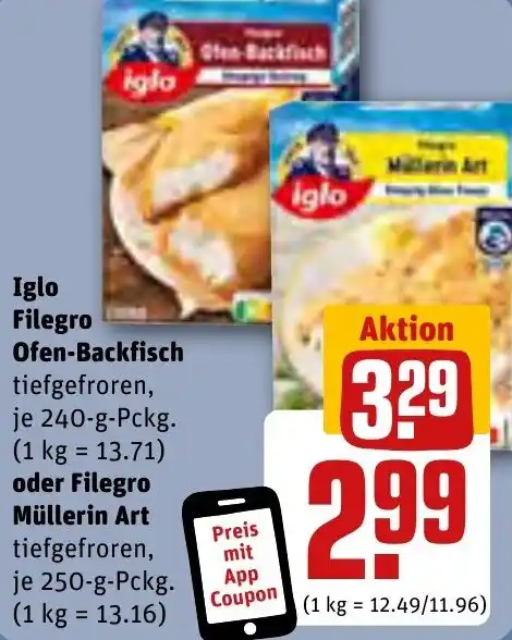 Iglo Filegro Ofen Backfisch 240 g oder Filegro Müllerin Art 250 g Pckg