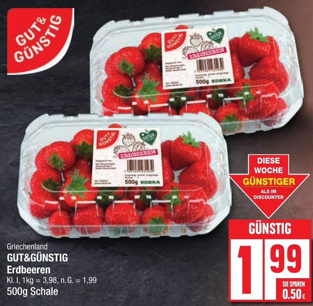 Griechenland GUT GÜNSTIG Erdbeeren 500 g Schale Angebot bei Edeka