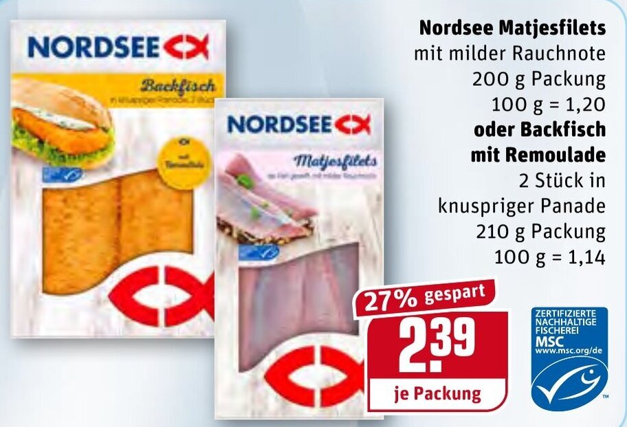 Nordsee Matjesfilets G Oder Backfisch Mit Remoulade G Angebot Bei