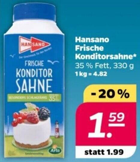 Hansano Frische Konditorsahne 330 G Angebot Bei NETTO