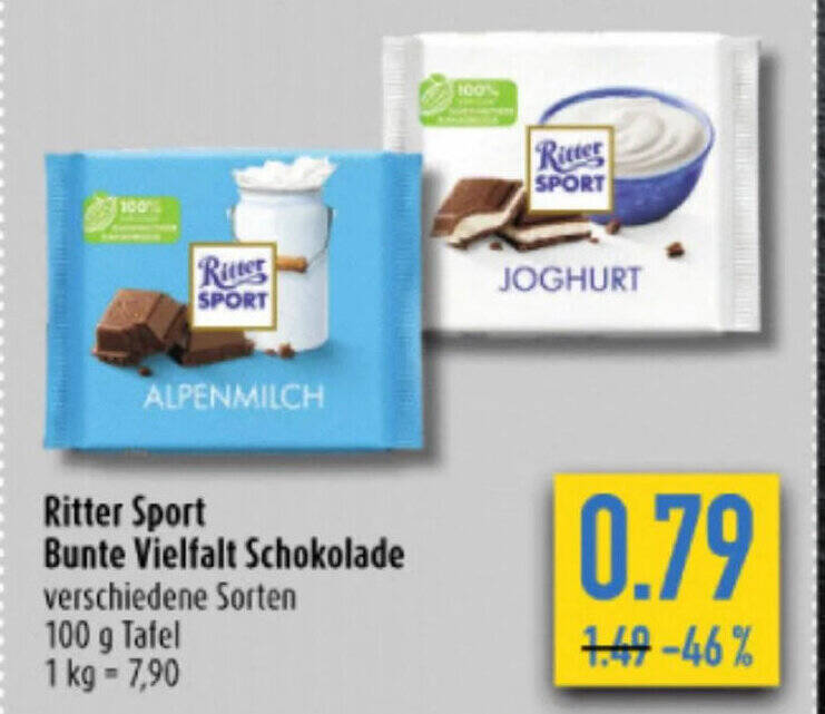 Ritter Sport Bunte Vielfalt Schokolade G Tafel Angebot Bei Diska