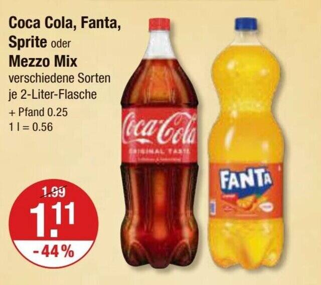 Coca Cola Fanta Sprite Oder Mezzo Mix Je 2 Liter Flasche Angebot Bei