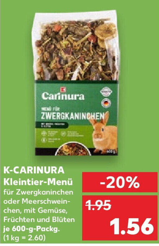 K CARINURA Kleintier Menü 600 g Packg Angebot bei Kaufland