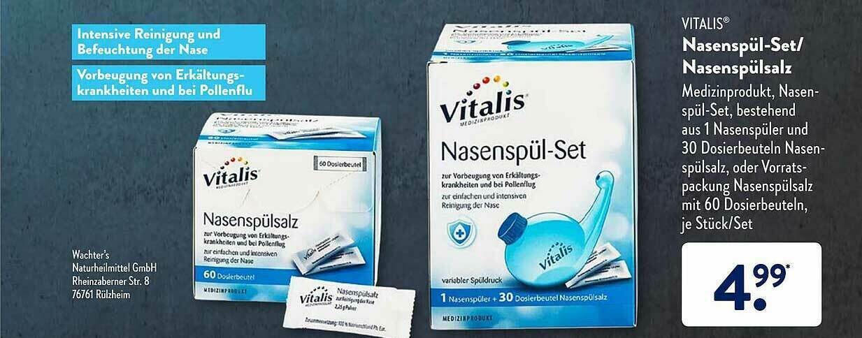 Vitalis Nasenspül set Oder Nasenspülsalz Angebot bei Aldi Süd