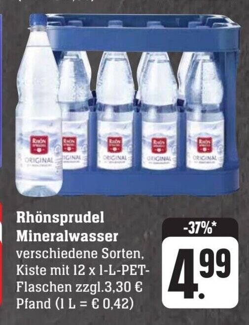 Rhönsprudel Mineralwasser verschiedene Sorten Kiste mit 12 x 1 L PET