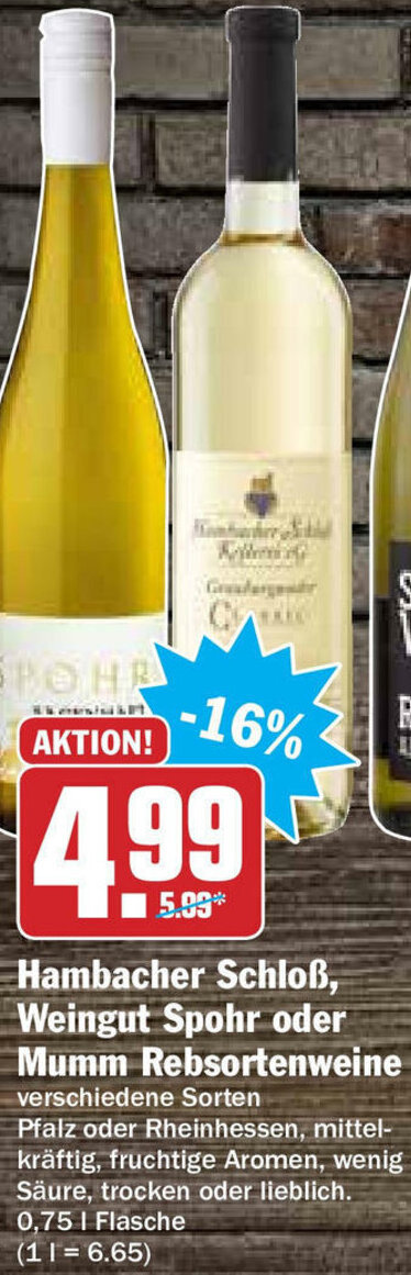 Hambacher Schlo Weingut Spohr Oder Mumm Rebsortenweine L Angebot