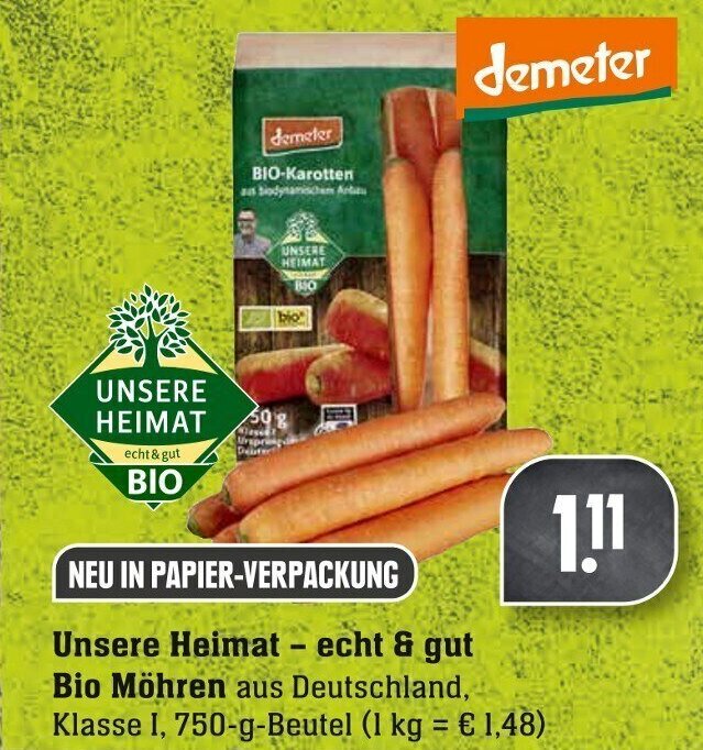 Unsere Heimat echt gut Bio Möhren 750g Beutel Angebot bei Edeka Neukauf