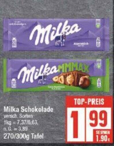 Milka Schokolade 270 300g Tafel Angebot Bei Edeka