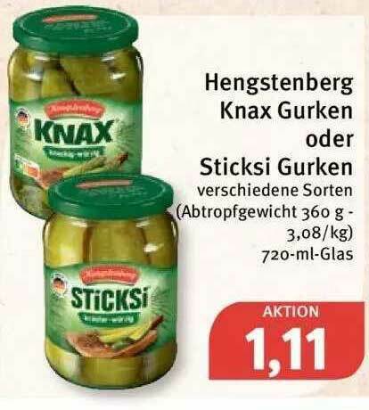 Hengstenberg Knax Gurken Oder Sticksi Gurken Angebot Bei Feneberg