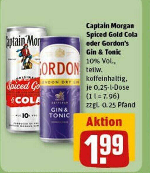 Captain Morgan Spiced Gold Cola Oder Gordon S Gin Tonic L Dose