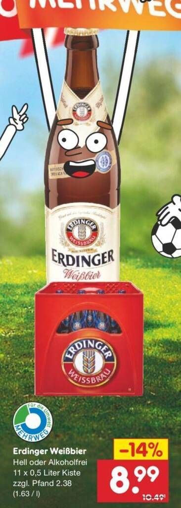 Erdinger Weißbier Hell oder Alkoholfrei 11 x 0 5 Liter Kiste Angebot