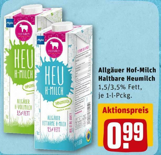 Allgäuer hof milch haltbare heumilch Angebot bei REWE