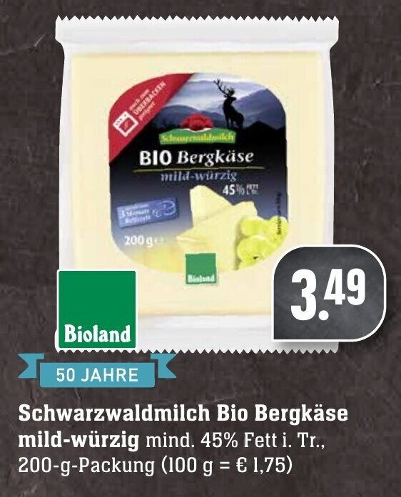 Schwarzwaldmilch Bio Bergkäse mild würzig 200g Angebot bei Edeka Neukauf