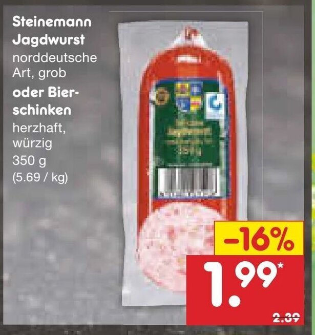 Steinemann Jagdwurst Oder Bierschinken 350g Angebot Bei Netto Marken