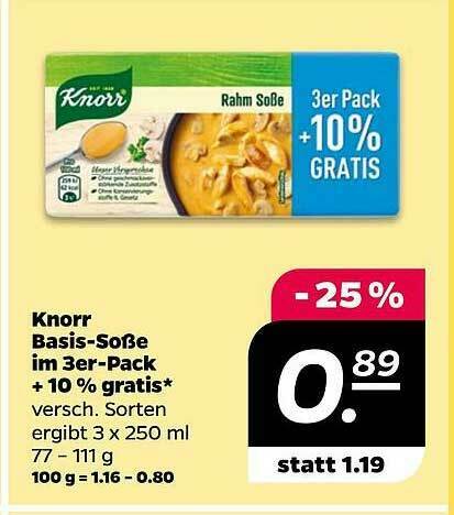 Knorr Basis soße Im 3er pack 10 Gratis Angebot bei NETTO